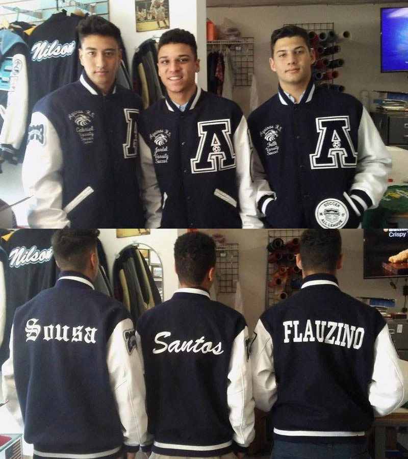 students enjoying letterman jacket